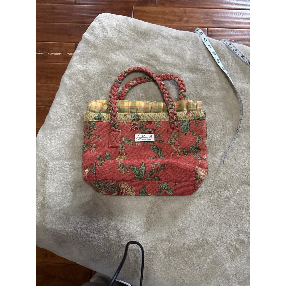 April Cornell Isabella's Journey Red Floral Tapestry Tote Bag Plaid Ruffle Trim - Picture 8 of 8